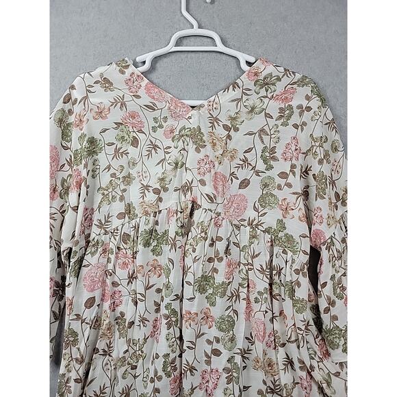 Cato White Floral 3/4 Sleeve Tie Neck Babydoll Rayon Blouse Women's Plus 18 20W - Picture 7 of 12